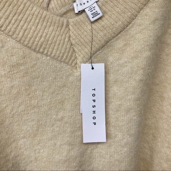 NWT Topshop Boucle V- Neck Sweater Cream - Picture 7 of 9